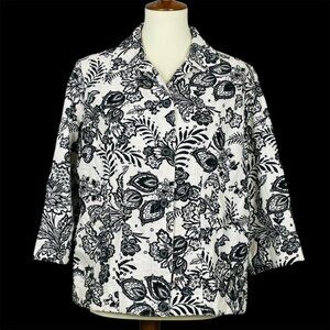 Dress Barn Brocade Blazer Sz 14W Black White Bold Floral Paisley Tapestry Chic
